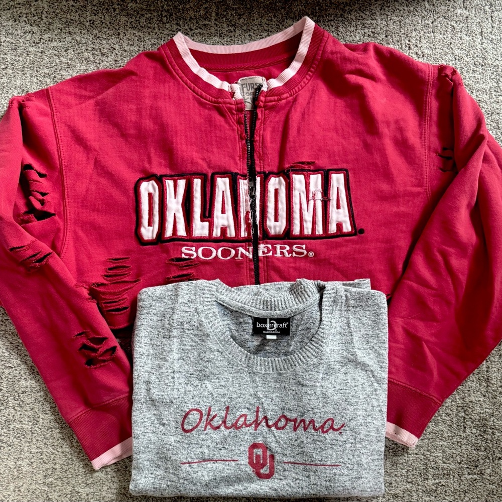 UNIVERSITY OF OKLAHOMA GAME DAY SOONERS  2 sweatshirts OU gray & FurstOfAKind S
